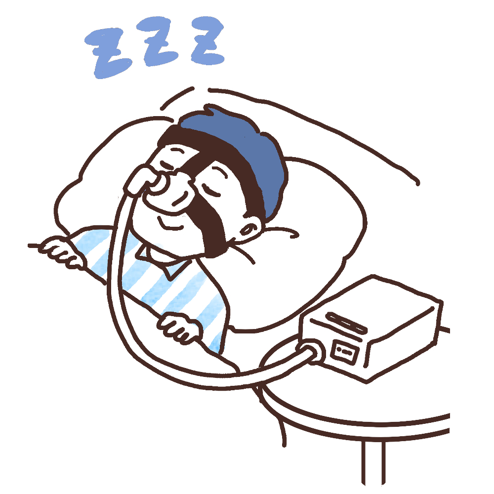 CPAP療法のイラスト（就寝中の装着イメージ）
